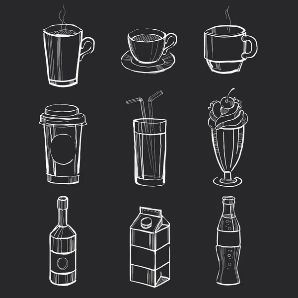 Set of different hand drawn beverages — Stock Vector