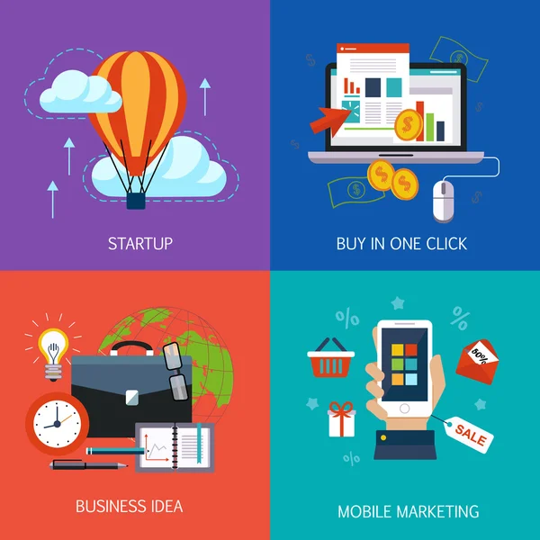 Banners de negocios, start-up, comprar en un solo clic , — Vector de stock