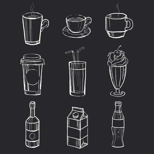 Ensemble de différentes boissons dessinées à la main — Image vectorielle