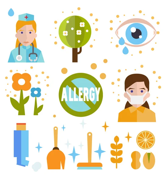 Conjunto plano icono de alergia — Vector de stock