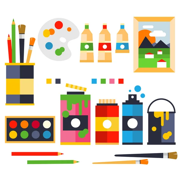 Studio drawing tools to the creative process flat icons set isolated vector — Stock Vector