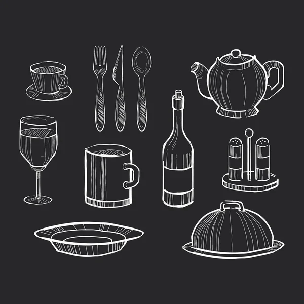 Set di utensili da cucina disegnati a mano — Vettoriale Stock