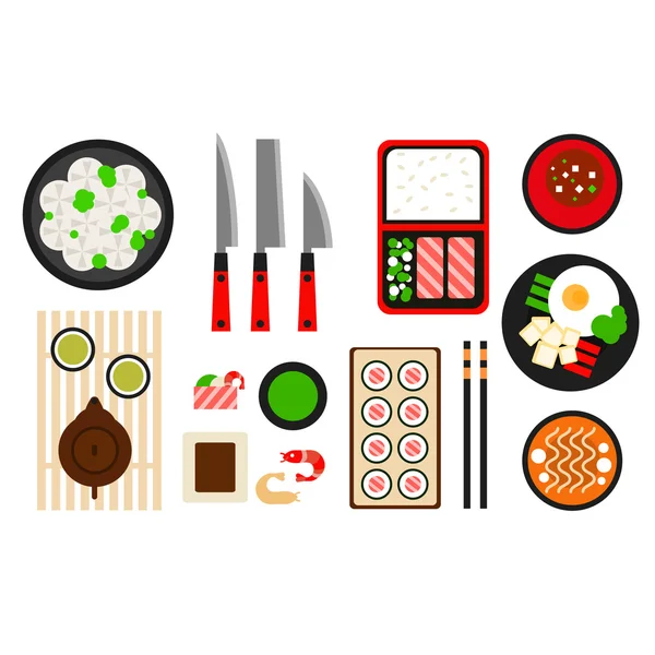 Restaurace asijskou kuchyni vektor ploché ikony — Stockový vektor