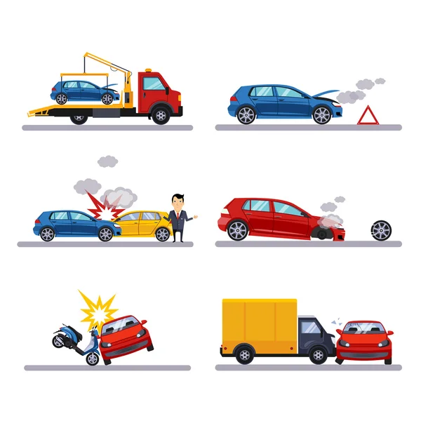 Accidentes de coche en blanco — Vector de stock