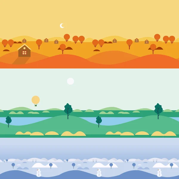 Paisajes otoño, verano, invierno — Vector de stock