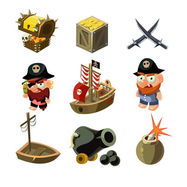 Conjunto de piratas. Ilustração vetorial . — Vetor de Stock