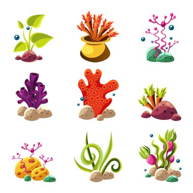 Cartoon underwater plants and creatures clipart