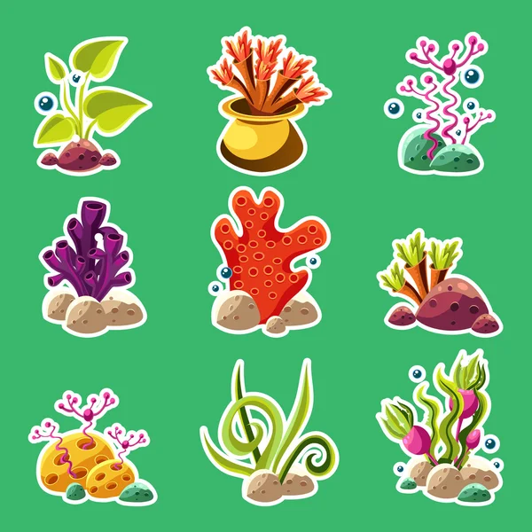 Desenhos animados plantas e criaturas subaquáticas —  Vetores de Stock