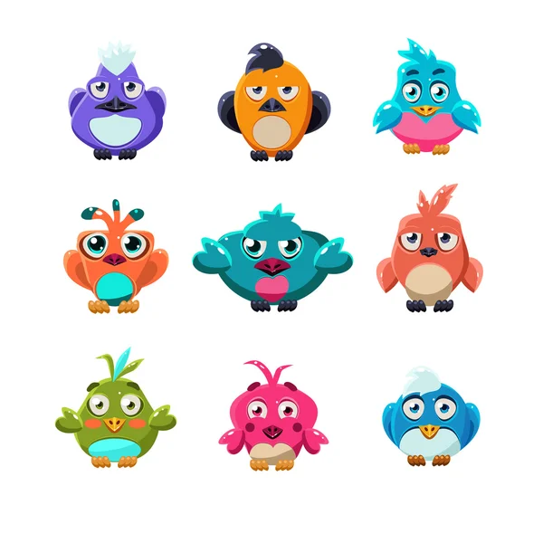 Conjunto de coloridos pájaros de dibujos animados — Vector de stock