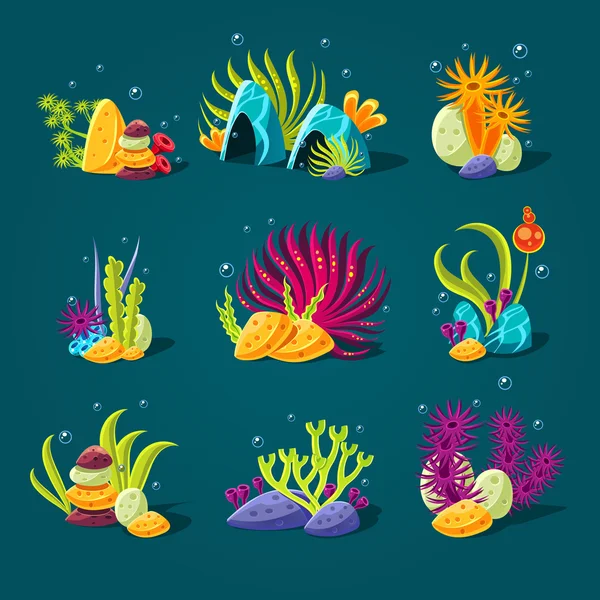Conjunto de plantas submarinas de dibujos animados — Vector de stock