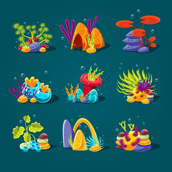 Conjunto de desenhos animados plantas subaquáticas —  Vetores de Stock
