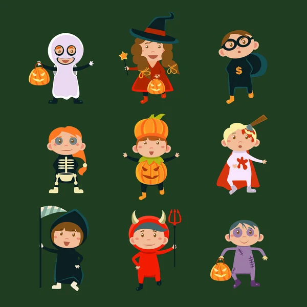 Children in Halloween costumes — Stock Vector