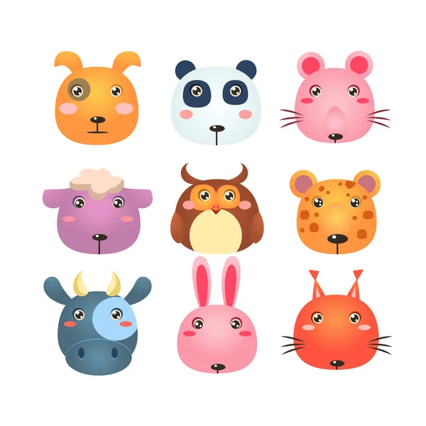 Set of Cartoon Animal Head Icons — Stock Vector