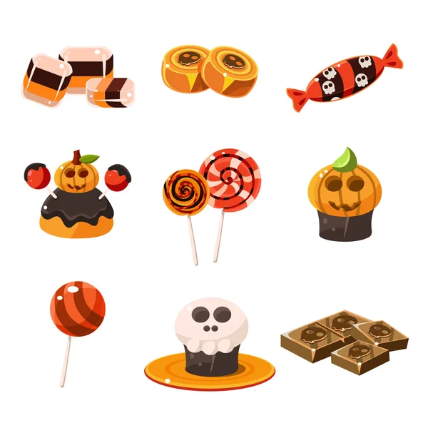 Coloridos dulces tradicionales de Halloween — Vector de stock