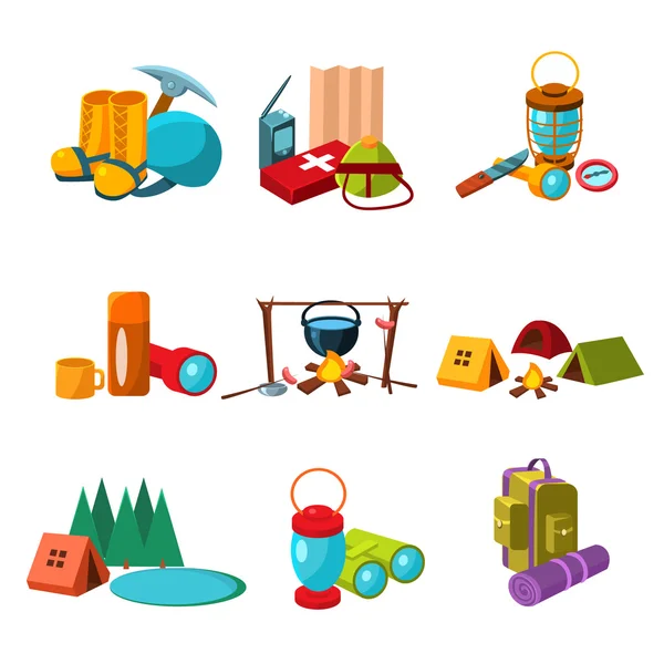 Camping collection hiking elements — Stock Vector