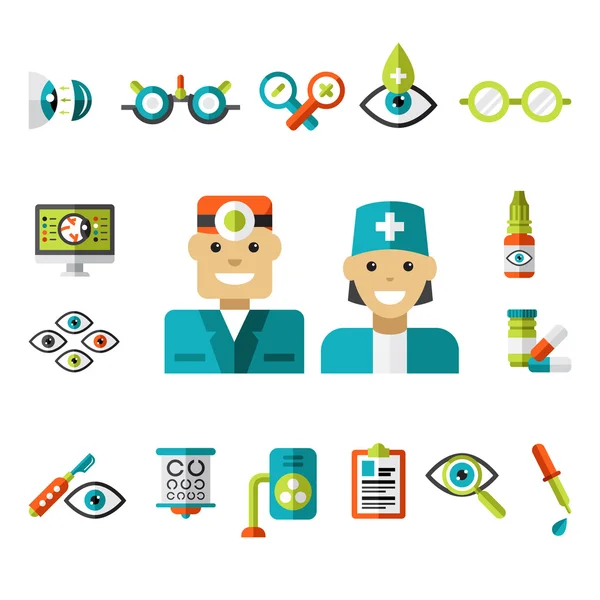 Ophthalmology set in flat style. — Stock Vector