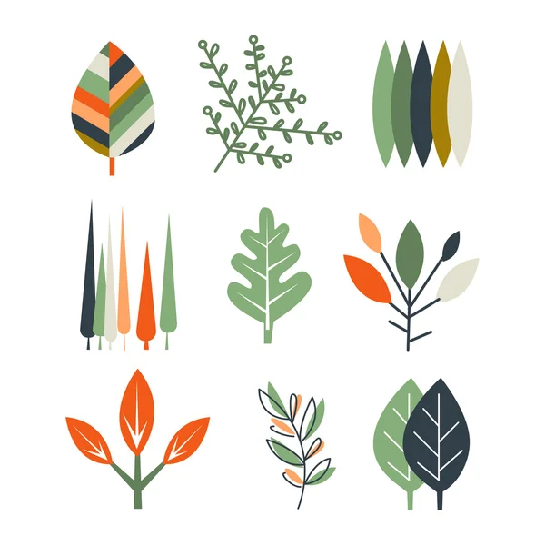 Juego de hojas en diseño plano — Archivo Imágenes Vectoriales