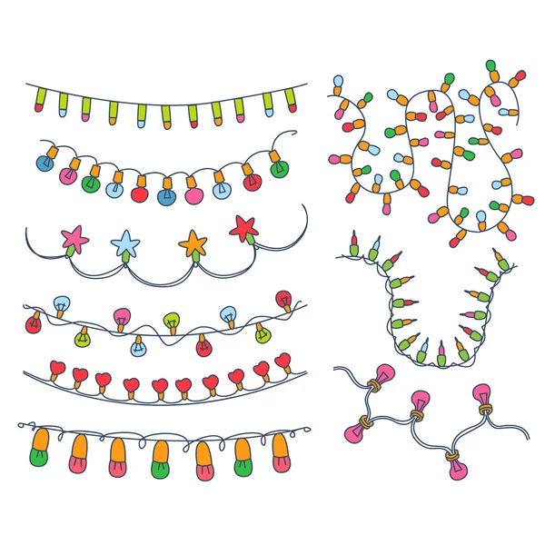 Set di illustrazioni vettoriali di ghirlande e lampadine colorate — Vettoriale Stock