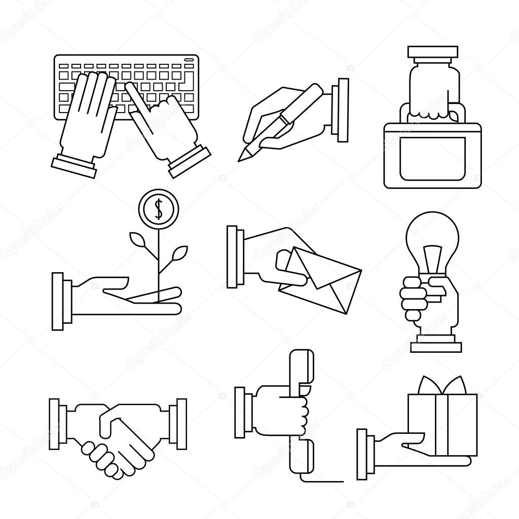 Business Icons Set With Hands