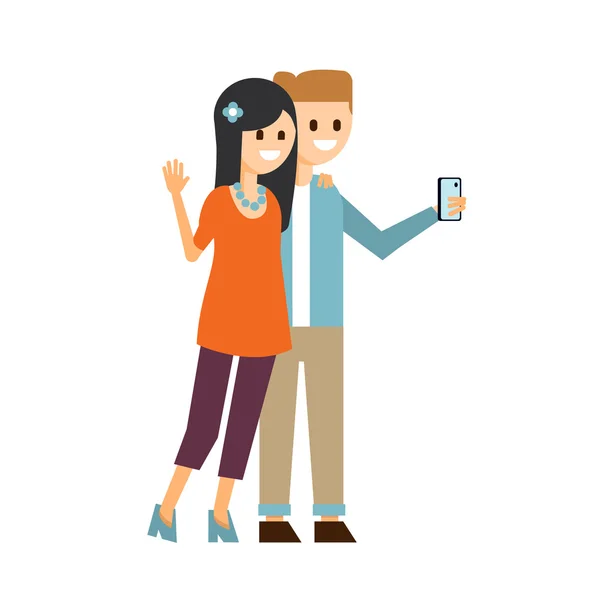 男の子と女の子 Selfie ベクトル図を作る — ストックベクタ