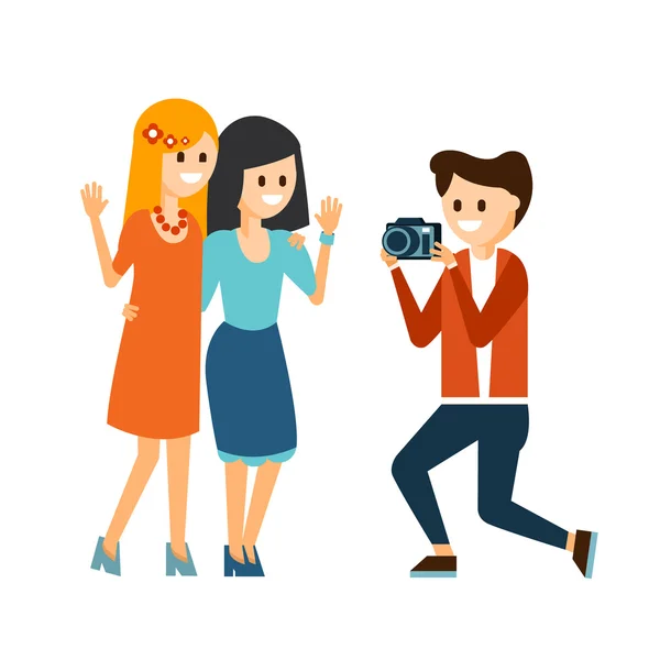 Meisjes nemen foto Vector Illustratie — Stockvector