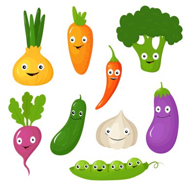 Komik karikatür çeşitli sebze.