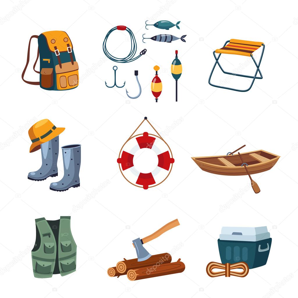 Fishing and Camping Equipment in Flat Design