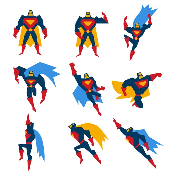 Poses Superman Set Vector Illustration - Stok Vektor