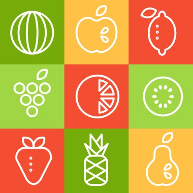 Fruits in Line Art Style. Vector Illustrations Set. clipart