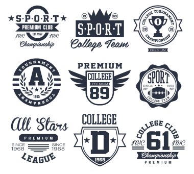 Black and White Sport Emblems, Logos Vector Illustration Set