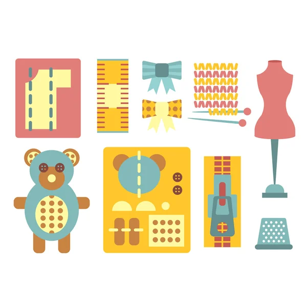 Handicraft and Sewing Icons in Flat Style, Vector Illustration Set — Stock Vector