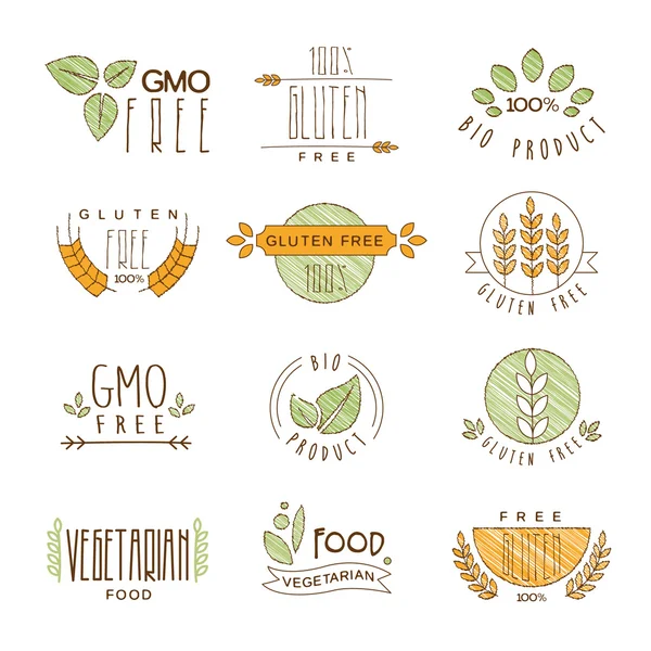 Etiquetas e iconos orgánicos naturales, conjunto de ilustración vectorial — Vector de stock