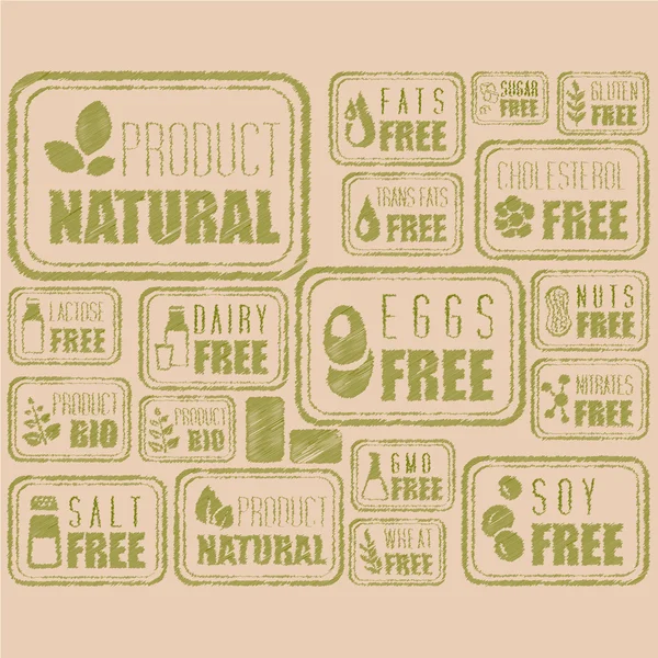 Natural Organic Labels and Badges, Vector Illustration Set — Stock Vector