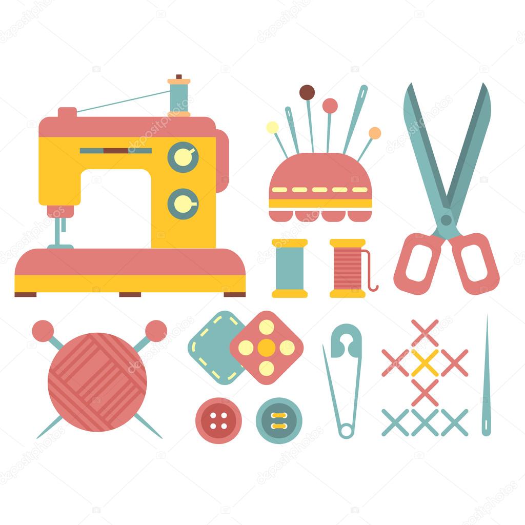 Set of accessories for sewing and handmade paper card with dressmaking accessories. My hobby - lettering