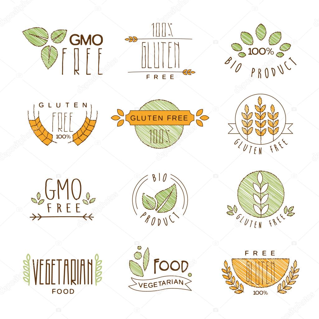 Natural Organic Labels and Icons, Vector Illustration Set