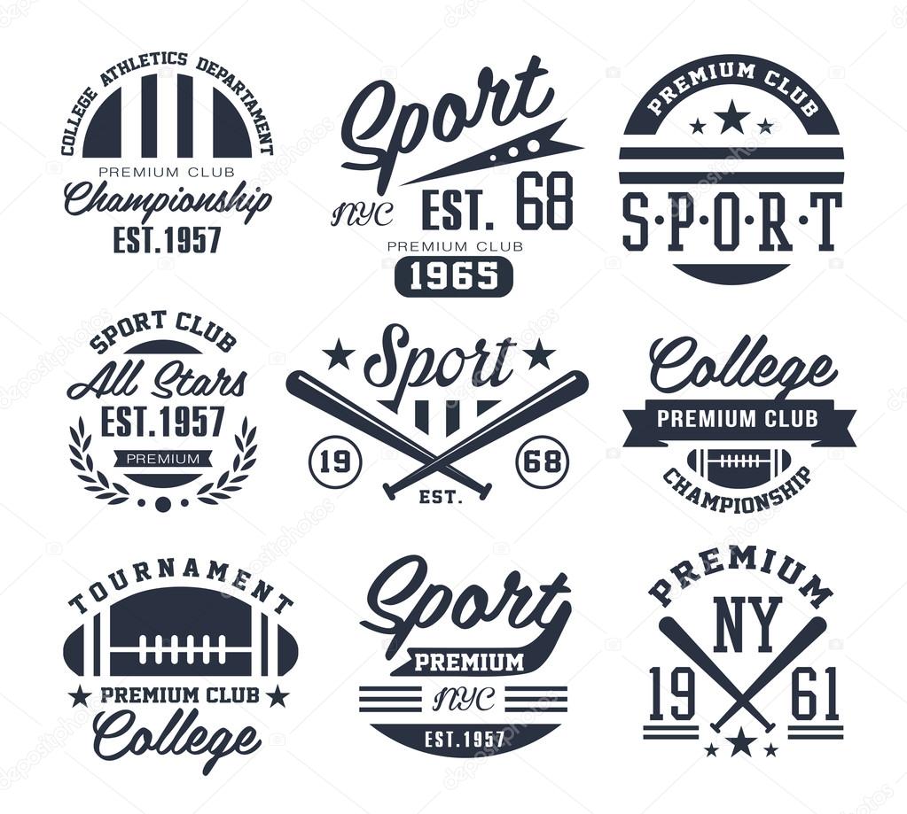 Monochrome Sport Emblems, Labels, Badges, Logos Vector Illustration Set