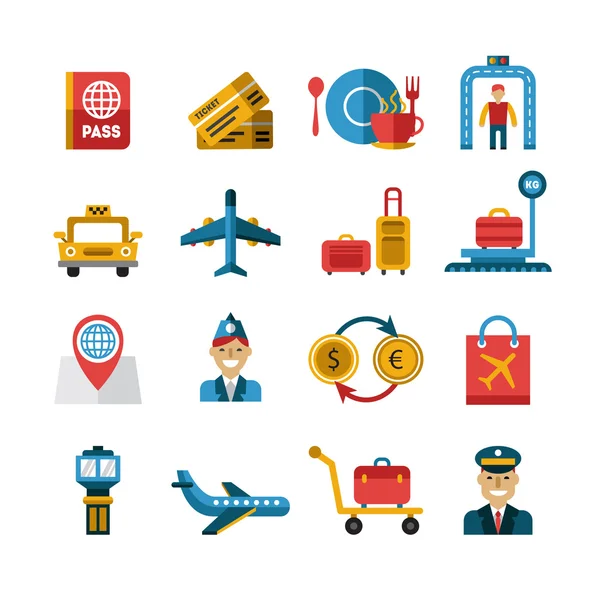 Luchthaven en de luchtvaartmaatschappijen diensten pictogrammen. — Stockvector