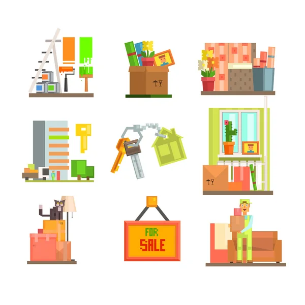 Repair and Moving Web Icon Set. — Stock Vector