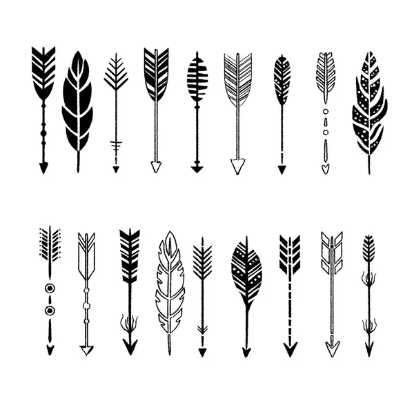 Conjunto de flechas, blanco y negro en diseño dibujado a mano, ilustración vectorial — Vector de stock