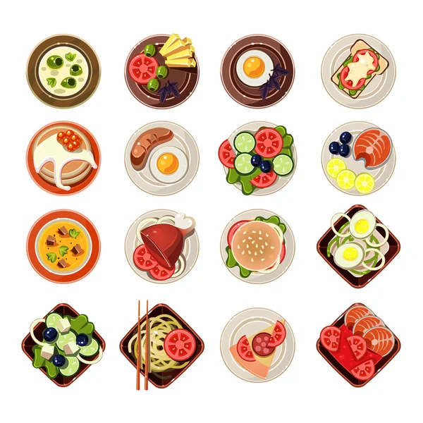 Yemekler çeşitli gıda ile kümesi. Vektör çizim — Stok Vektör