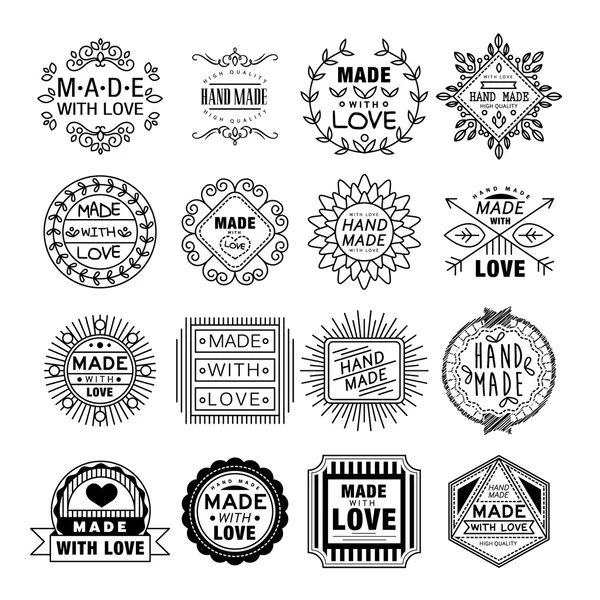 Emblemi fatti a mano in stile lineare Vector Illustration Set — Vettoriale Stock