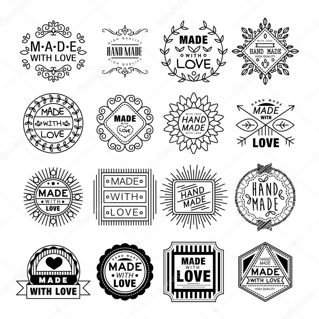 Handmade Emblems in Linear Style Vector Illustration Set