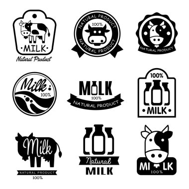 Milk and Dairy Monochrome Labels. clipart