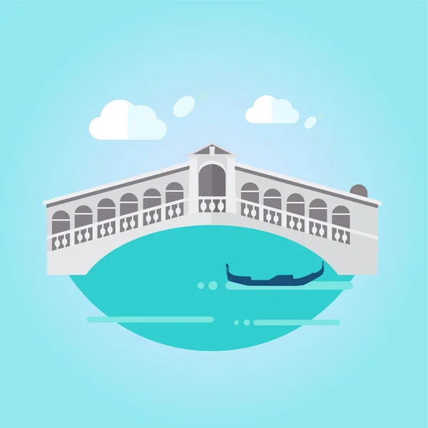 Venice Bridge and Boat in Flat Style — Stock Vector