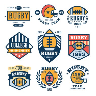 Set of Rugby Emblem Vector Illustrations in Flat Design clipart