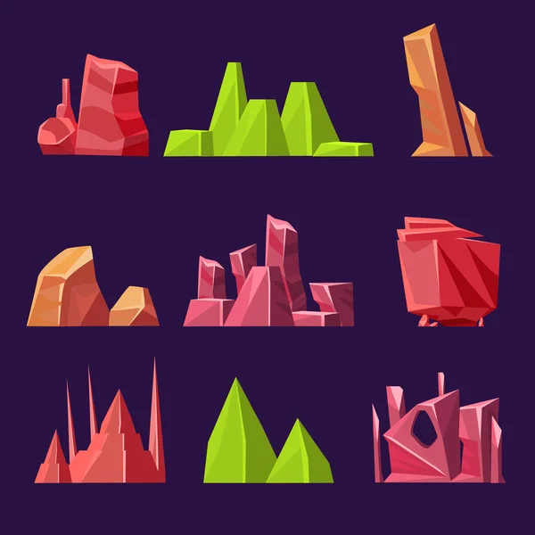 Set di pietre vettoriali e minerali per cartoni animati per giochi — Vettoriale Stock