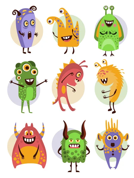 Monstres de dessins animés colorés émotionnels, collection d'illustrations vectorielles — Image vectorielle