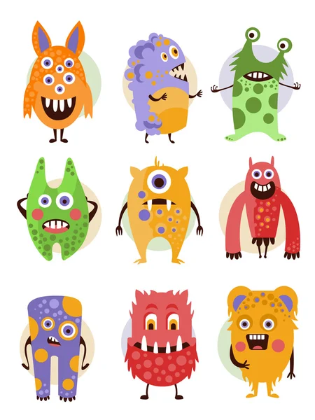 Divertidos monstruos de dibujos animados emocionales, conjunto de ilustración vectorial — Vector de stock