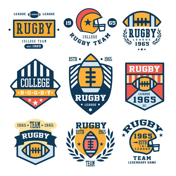 Set van Rugby embleem vectorillustraties in plat ontwerp — Stockvector
