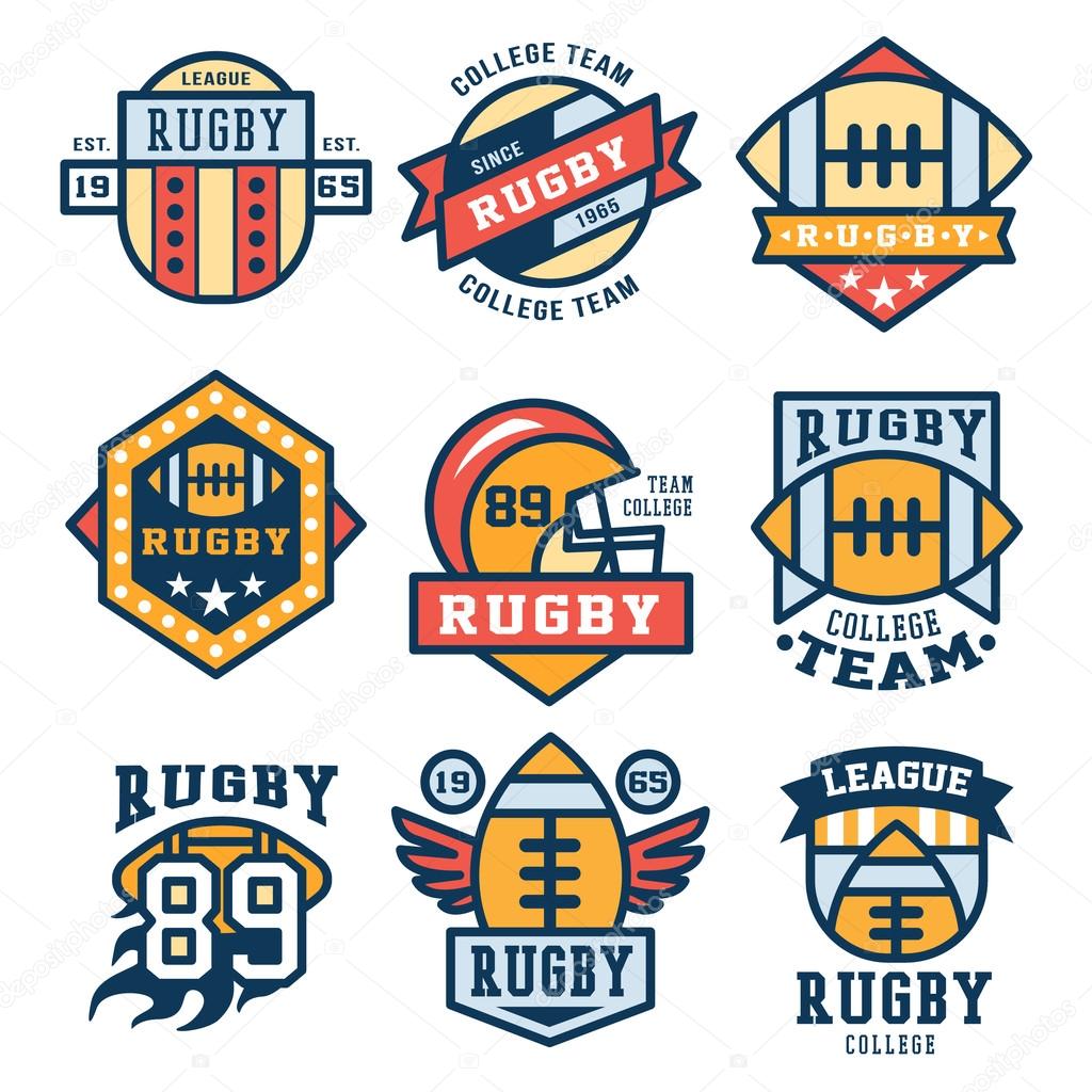 Rugby Emblem Set Vector Illustration, Flat Design